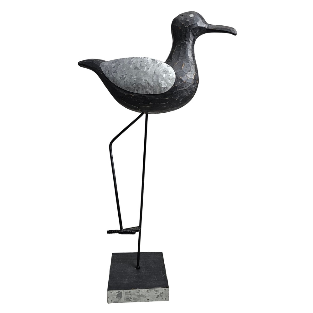 Rustic Black Bird Sculpture Galvanized Metal Wings Tall Stance Home Decor Accent